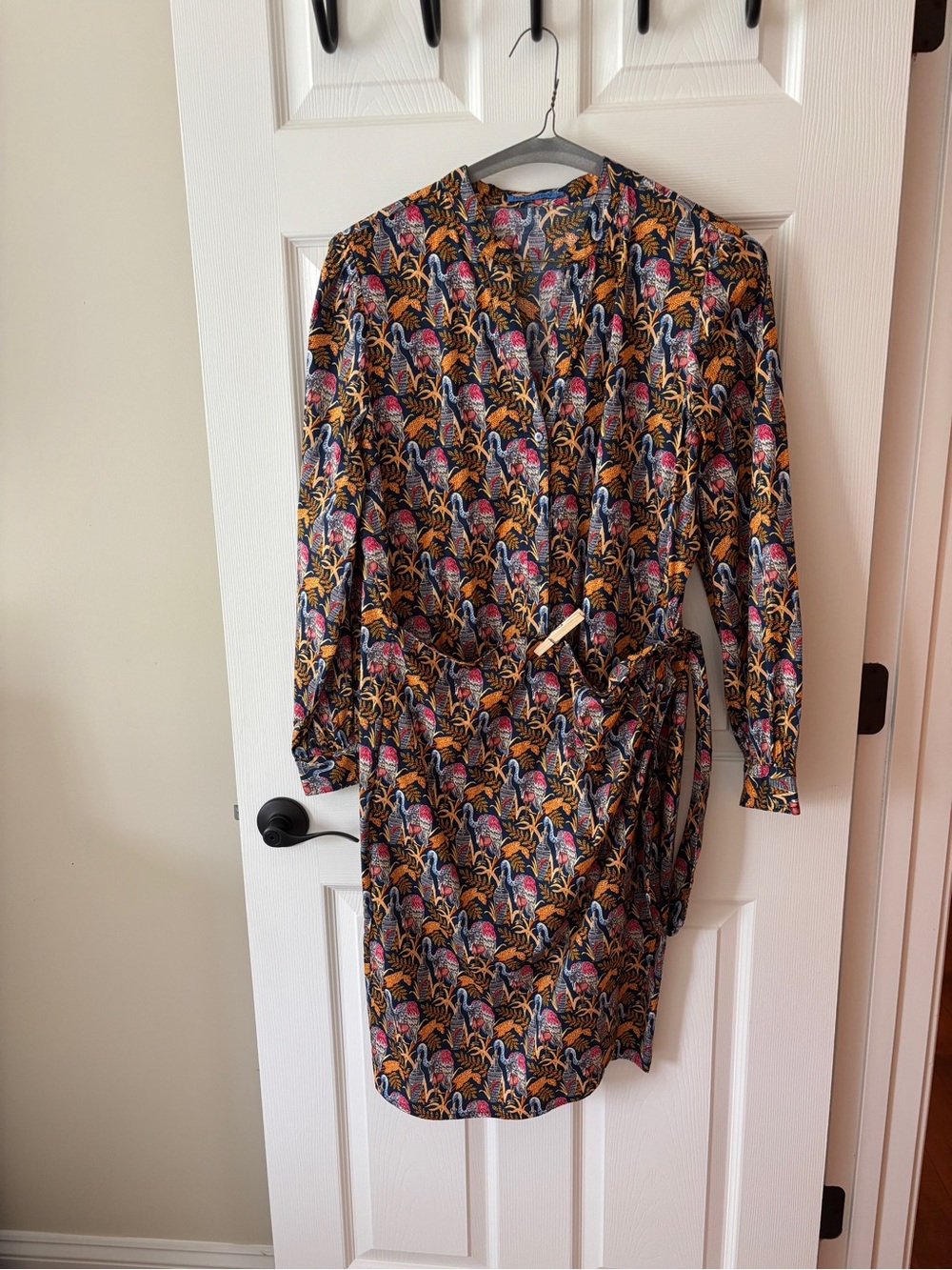 J. McLaughlin Long-Sleeve Floral Partial Wrap Dress in Navy Priny
